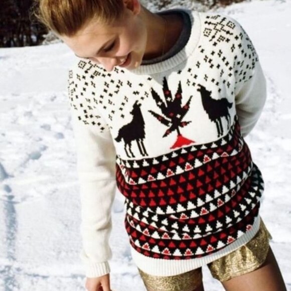 Urban Outfitters BDG Animal Games Pot Leaf‎ Chunky Oversized Sweater Knit Weed L - Picture 1 of 15